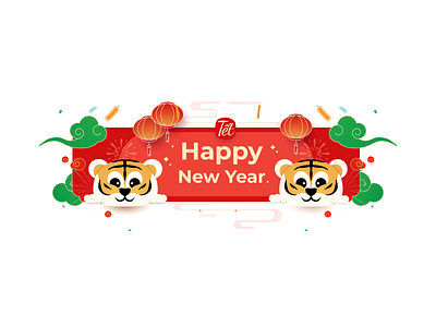 Happy new year year of the tiger cartoon character