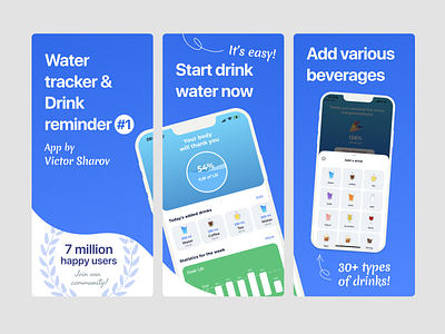 ASO for Water Tracker app app design appstore aso design flat minimal screenshots ui