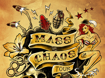 Mass Chaos Tour Poster Design band chaos godsmack illustration music photoshop pinup pirate rock sketch tour typography