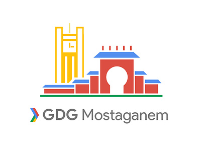 Google Developers Group GDG algeria architechture artwork bleu city clean colors developer downtown draw flat gdg google green icon illsutration logo red town yellow