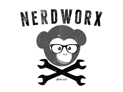 Rough Draft #2 for Nerdworx Logo logo design monkey retro rust vintage wrenches