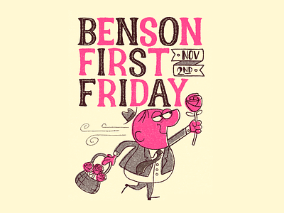 Benson First Friday Poster art artwork cartoon character character design illustration poster poster design procreate retro typography