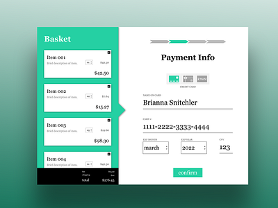 Credit Card Payment credit card daily ui daily ui 002 invision studio payment rapid prototyping serif teal ui user interface web design