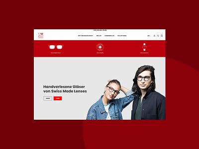 Eye wear eCommerce website - SWISSMADELENSES advertising agency brand identity colorful design ecommerce ecommerce shop homepage homepage design shopify experts shopify plus user experience design ux vector