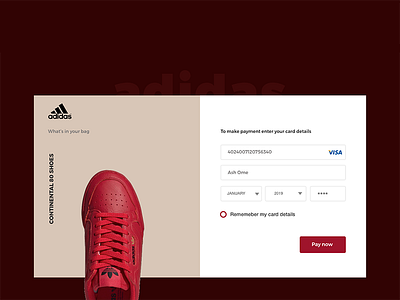 Adidas Checkout Concept - Daily UI Challenge #002 advertising agency agency brand identity checkout form checkout page checkout process credit card credit card checkout credit card form daily daily ui design minimal minimal branding ux