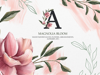 Magnolia bloom Collection baby room art cards clipart graphics drawings fairy feminine floral clipart floral frames nursery decor ombre painted flowers peach florals peonies bouquets pink floral sprays scrapbooking tree watercolor flowers watercolor roses watercolor tree wedding invitation
