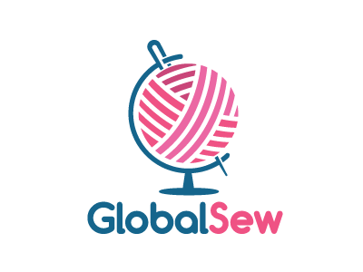 Global Sew Logo apparel decor fashion global globe knitting needle planet sewing thread