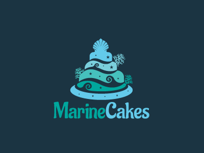 Marine Cakes Logo aquatic birthday cake cakes food marine reef seashell shell sweet sweets water