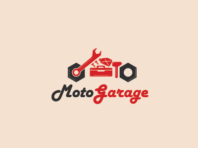 Moto Garage Logo auto bike chopper engine fix garage motorbike motorcycle repair ride tool wrench