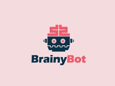 Brainy Bot Logo android bot brain brainiac education intelligence robot robotics smart software tech technology