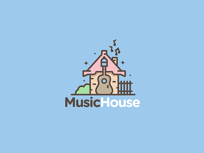 Music House acoustic cute entertainment feminine garden guitar home house logo logo design logo for sale music musical notes production sound