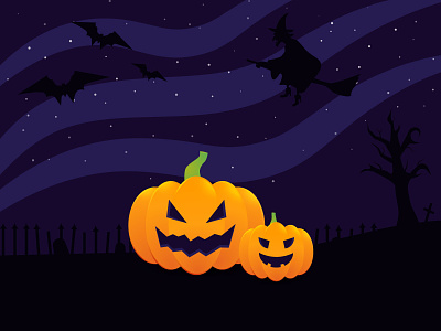 Halloween pumpkins 🎃 bat cemetery dribbble helloween illustration illustrator mistery pumpkin rip stars vector weeklywarmup witch