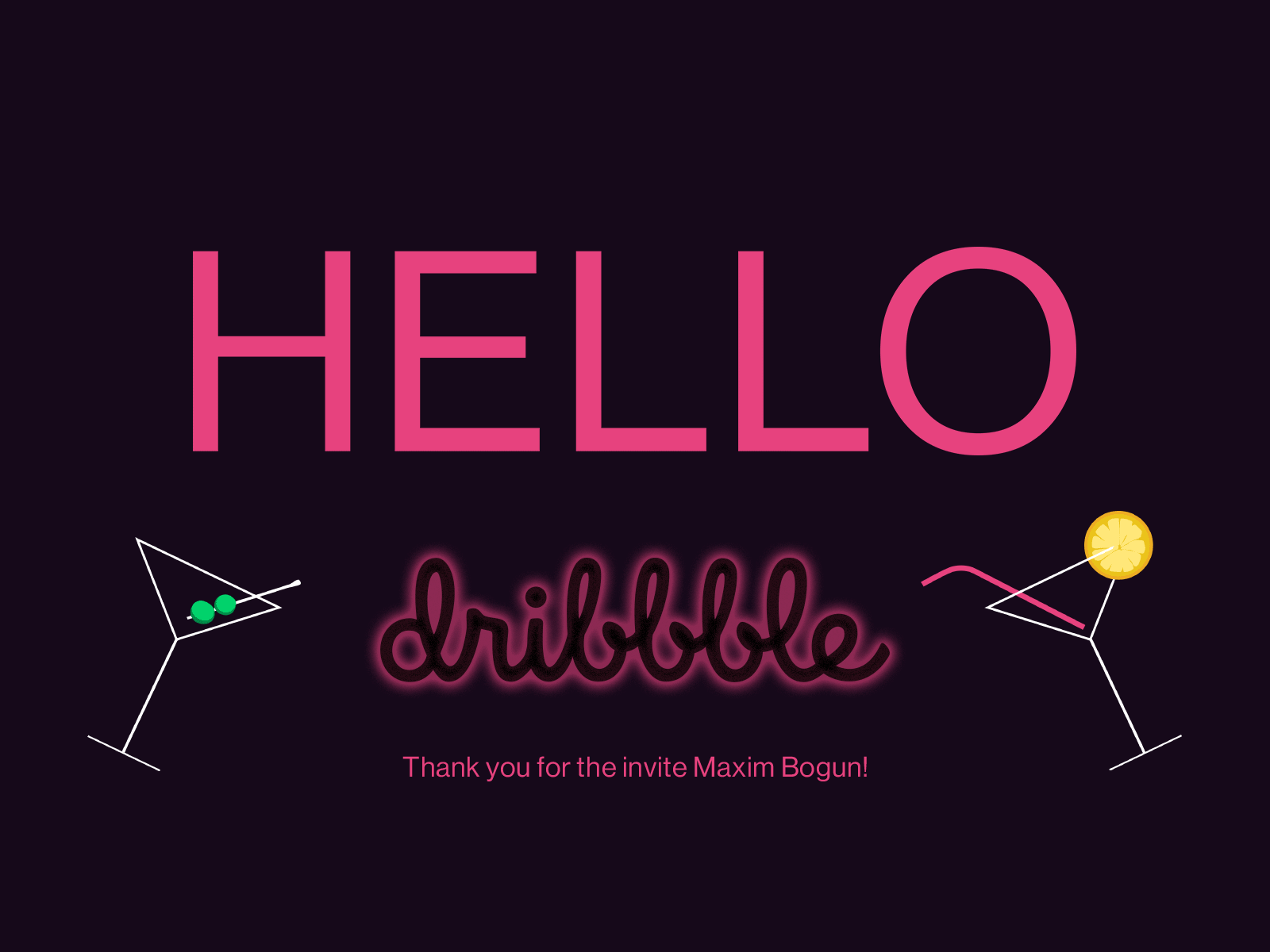 Hello Dribbble! animation coctail debut design dribbble drinks first shot hello dribble illustration lights martini vector web