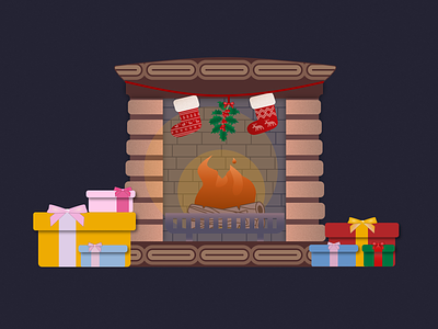 Christmas chimney decoration 🎁 affinity chimney christmas decoration design fire fireplace gift gift box holiday holly illustration newyear present socks tree vector