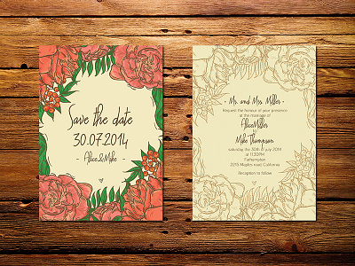 Floral Invintations color design flowers peony wedding wood