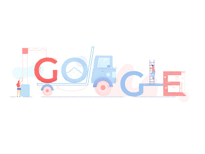 Google Doodle - Construction building cpnstruction design graphic illustration vector