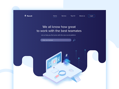 Recruitment Page design graphic hero banner illustration isometric landing page reccruitment recruit ui vector