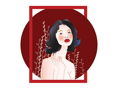Lady in red art character circle face illustration red ui
