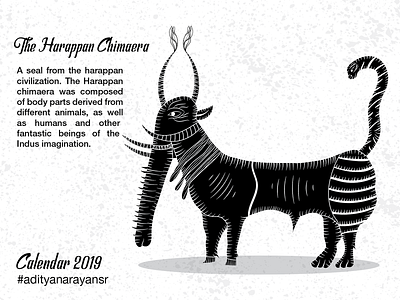 The Harappan Chimaera adobe artist black calendar civilization design graphic design harappa illustration illustrator cc merch design merchandise merchandising monochromatic monochrome photoshop poster texture vector wacom intuos