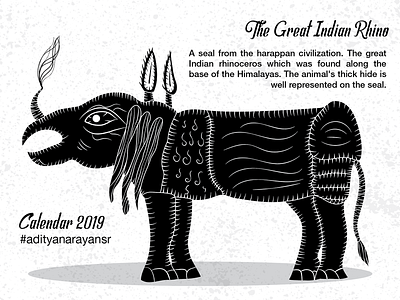 The Great Indian Rhino adobe animal artist black calendar civilization design graphic design grunge harappa illustration illustrator cc merchandise merchandising monochrome photoshop poster texture vector wacom intuos