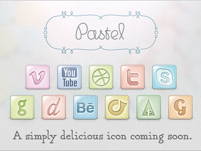 Pastel Icon Set Preview Part III icon pastel vimeo youtube revsystems icons noise pink turqoise twitter skype dribbble github designmoo behance rdio forrst gowalla