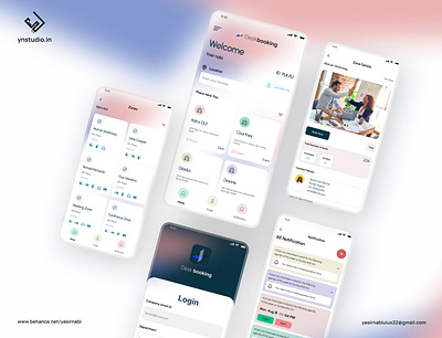 Office Desk booking app / Cowork space cowork booking cowork space desk booking illustration interface logo mobile design office booking app product product desig product design