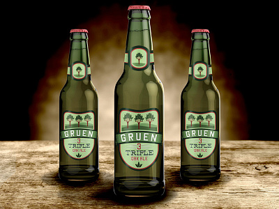 Gruen Triple Oak Ale alcohol beer bottle green illustration label logo oak packaging tree