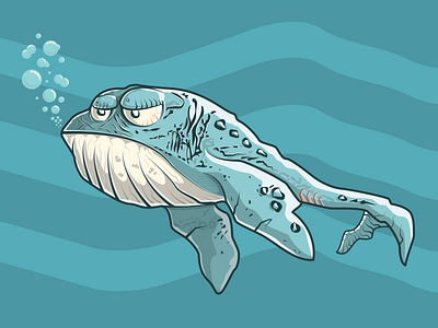 Grumpy Whale animal art blue cartoon character drawing illustration illustrator vector whale