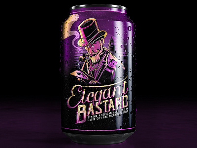 Elegant Bastard - IN A CAN! bastard beer design gentleman illustration logo packaging pipe purple smoke