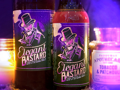 Elegant Bastard Bottles bastard beer design gentleman illustration logo packaging pipe purple smoke