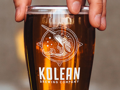 Kolean Brewing Pint ale beer branding brew brewery character design illustration illustrator label logo narhwal pint pint glass vector