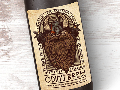 ODIN'S BREW beer bottle branding brewery character god illustration illustrator label mead norse odin ravens vector viking