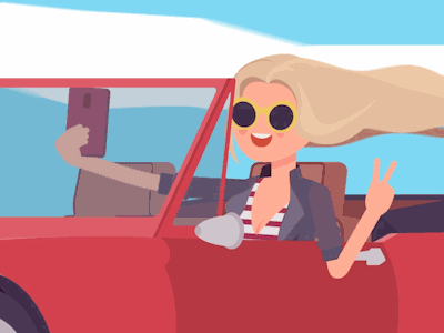 snap snap animation car crash girl selfie