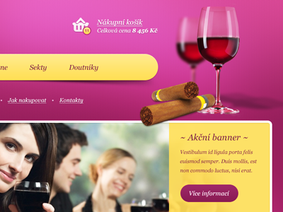 Website header - Wine shop basket cigar design ecommerce eshop glass header pink pruple web webdesign website wine yellow