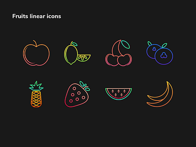 Fruits Icons fluor fluorescent fresh fruit fruits gradient gradients icon illustration minimalist sketchapp ui vector