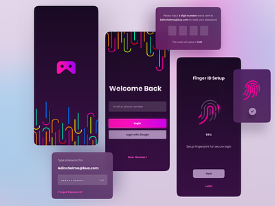 Momo - Gaming Chat App app broadcasting colorful dark design digital game layout login register signup ui ux vector