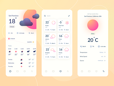 Weather Conceptual App Design app application day design forecast icon layout minimalist moon night sun temperature ui weather