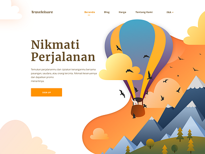 Traveleisure Hero agency app design header hero hot air ballon illustration landing mountain page tourism travel ui vector web website