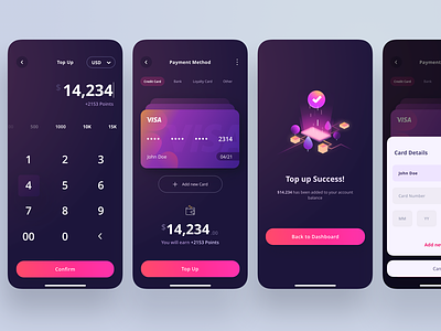 Top Up Section - Crypto Wallet App app bitcoin business creditcard currency dark design etherium finance illustration litecoin success top up trading ui wallet