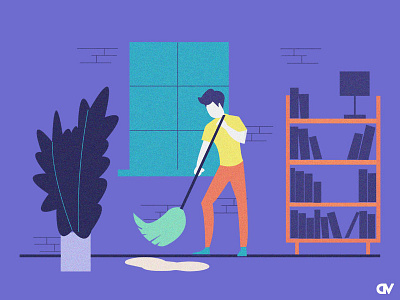 Cleaning the floor branding charachter design character art clean creative cleaning creative agency graphic design icon illustration vector