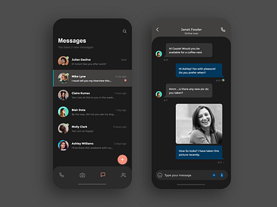 Messenger application Dark Version (chat screen)