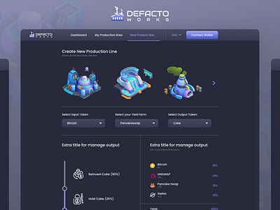 Crypto Farming service "DEFACTO works" crypto crypto app dark dark mode farming ui ui design uiux ux