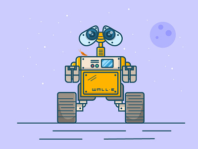 Walle animation movie cartoon character cute droid illustration pixar pixel planets robot space steel vector walle
