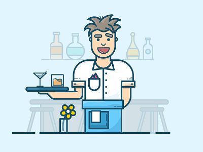 Waiter | Cafe | Restaurant alchohol bar barmen boy cafe character flat food man martini restaurant waiter