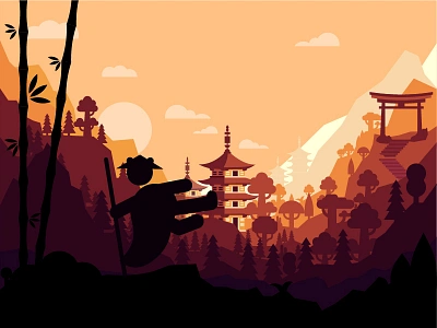 Japan / Panda kung fu / flat wallpaper animal asia cartoon cartoon designer designer logo fight flat designer forest japan japanies panda panda kung fu ramen samurai sun sushi vector wallace wallpaper wasabi