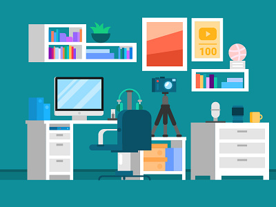 Room / little office / flat room airbnb background bloger flat flat design flat background flatdesigner headquarters ikea imac motion design motion designer motion graphics room room booking roommate startup table vector youtube