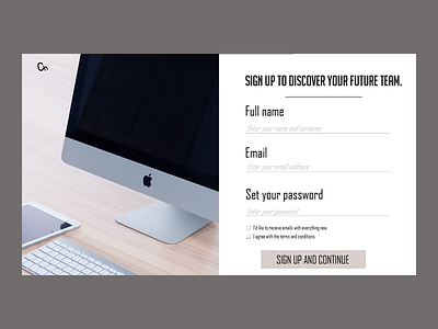 "Sign Up" page web design