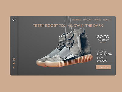 Yeezy Boost 750 landing page beautiful branding design home interface page ui user web