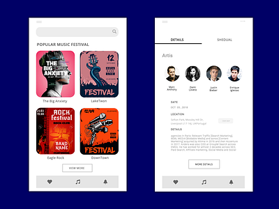 Music Festival App festival app music app photoshop ui deisgn ux design