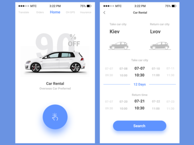 Design Mobille App Car control concept
